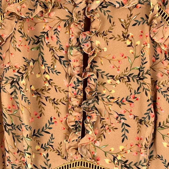 Cottagecore Floral Boho Maxi Dress Small Ruffled Tiered Yellow Fairy Coquette - Picture 13 of 13